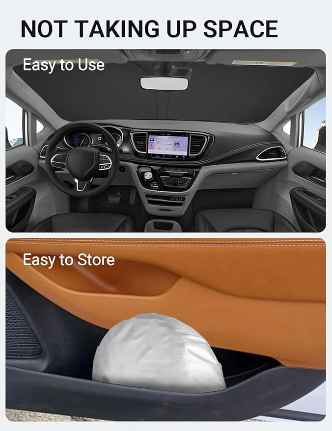 Proadsy 2025 Upgrade Windshield Sunshade Custom Fit 2017-2024 2025 Chrysler Pacifica Minivan Reflective Heat Sun UV Protector Foldable Front Window Shade Accessories