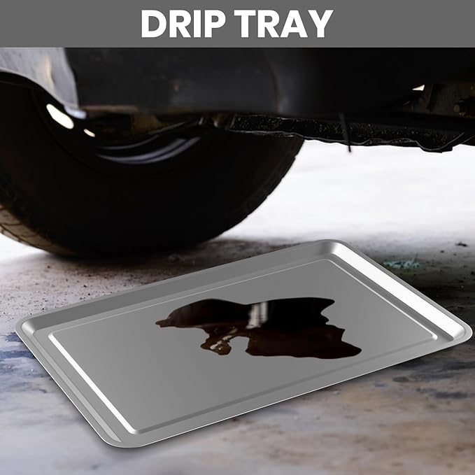 2 Pcs Under Car Oil Pans for Changing Oil, Motorcycle Automotive Oil Change Pan Silver Rust Resistant Drip Tray, Oil Catch Pan Replacement Tray for Garage Machinery Supplies (23.5 x 15.6 Inch)