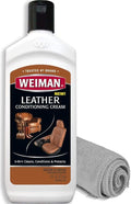Weiman 3 in 1 Deep Leather Conditioner Cream (Microfiber Cloth) - Restores Leather Surfaces - Use on Leather Furniture, Car Seats, Shoes, Bags, Jackets, Saddles