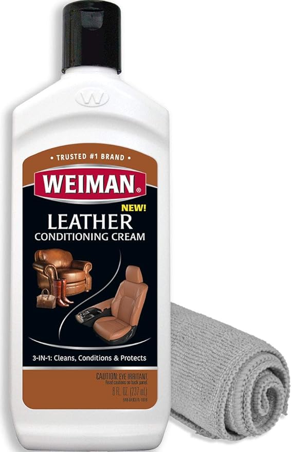 Weiman 3 in 1 Deep Leather Conditioner Cream (Microfiber Cloth) - Restores Leather Surfaces - Use on Leather Furniture, Car Seats, Shoes, Bags, Jackets, Saddles