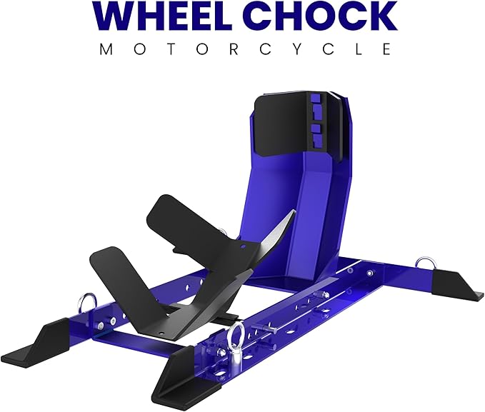 GRAND PITSTOP Universal Wheel Chock for Motorcycle Stand for Trailer Completely Adjustable Detachable Foldable Wheel Chock (Blue)