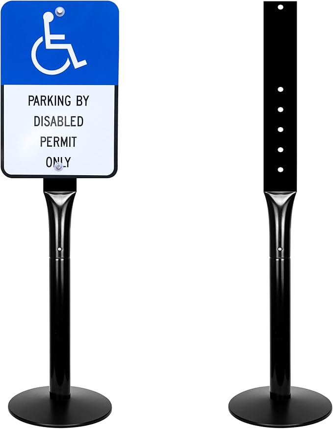 Parking Sign Post 48" Heavy Duty Cast Iron Parking Signs Stand, Movable Sign Stand for Hanging Signs, Black （15 pounds）