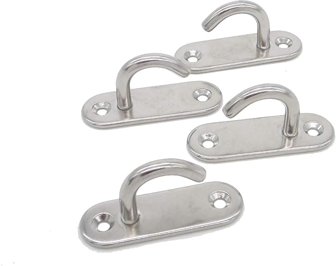 Stainless Steel Ceiling Hooks & Wall Hangers - Heavy Duty M6 Screw Mount, Rust-Proof Anchor Straps for Garage, Outdoor, Storage (4-Pack)