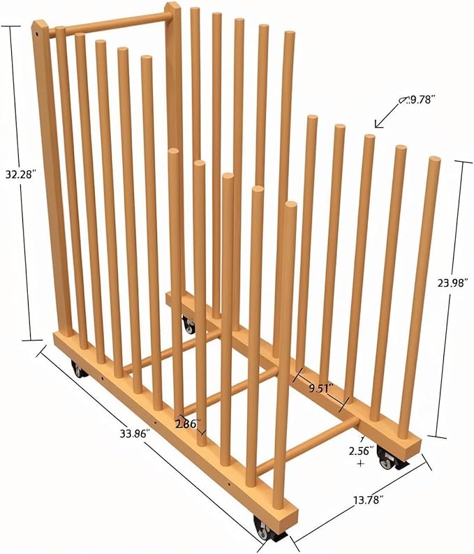 Art Storage Rack,Wood Art Drying Storage Stand with Hand&Caster Wheels , Art Canvas Storage for Art Studios,Drawing Board,Printed Matter,Gallery,Artworks