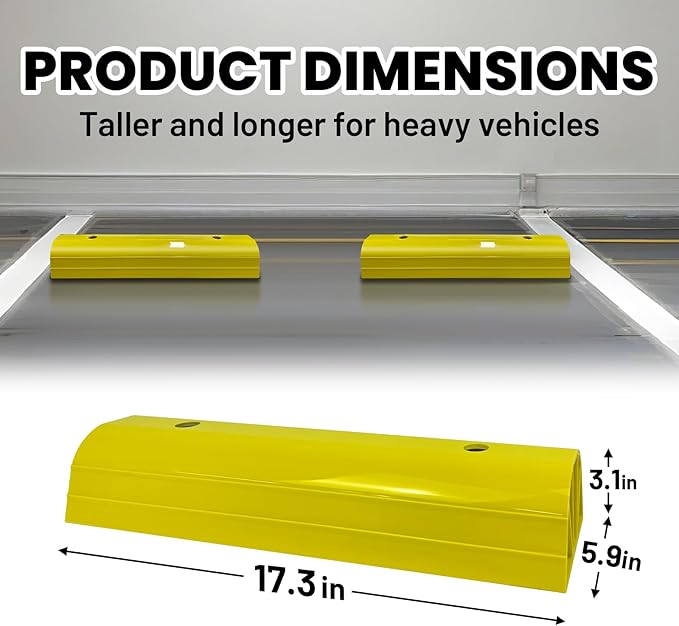 ROBLOCK Parking Stopper for Home Garage & Outside, Heavy Duty Garage Stoppers for Protecting Your Vehicle, Parking Aids for New Drivers, Wheel Stops for Cars, Vans, Trailer, 2 Packs, Yellow