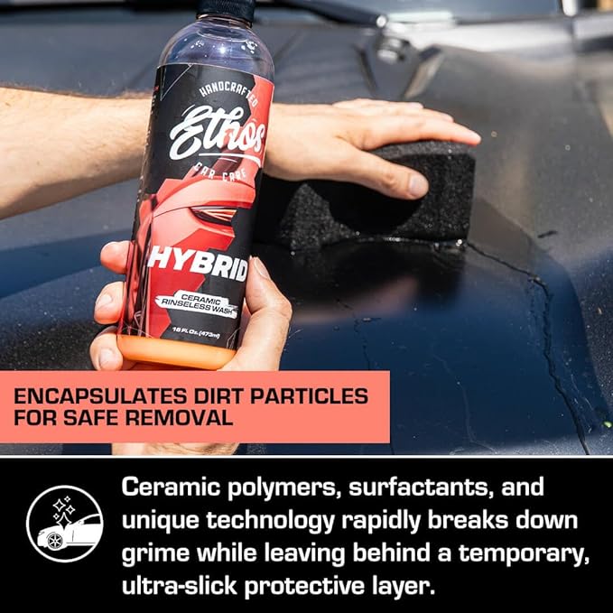 Ethos Hybrid Ceramic Rinseless Car Wash - Spot Free Rinse for Cars Waterless Wash - No Rinse Wash - Spot Free Car Wash (16oz)