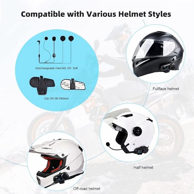 Fodsports FX6 Motorcycle Bluetooth Headset, 6 Riders Group Motorbike Bluetooth Intercom, 1000m Motorcycle Helmet Communication Systems/Voice Dial/Universal Pairing/FM Radio (1 Pack)
