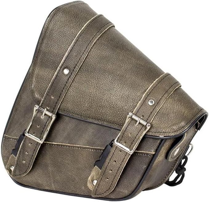 GARGOYLE BELLS Premium Naked Leather Swing Arm Bag For Motorcycle Left Side Solo Bags Saddle Bags For Softails Choppers (Style-1, Brown)