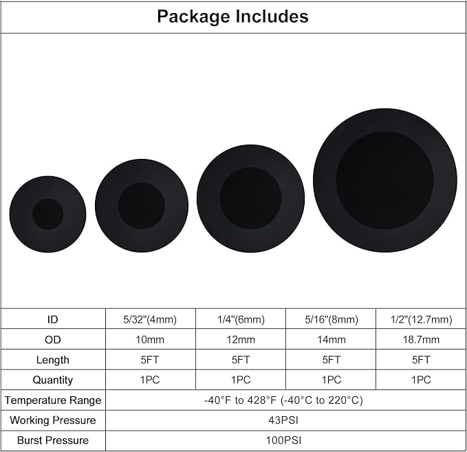 EVIL ENERGY 5/32 1/4 5/16 1/2 Silicone Vacuum Tubing Hose Line Kit 5FT 130PSI Max Pressure (4mm 6mm 8mm 12.7mm)