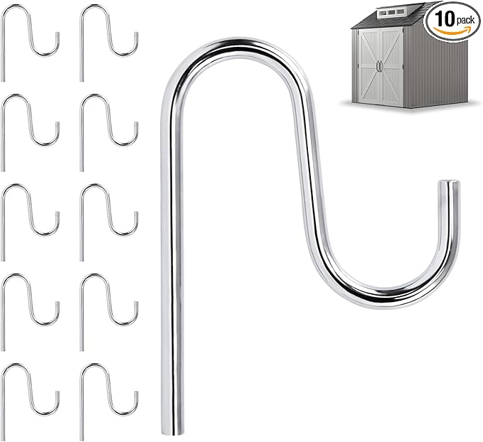 10 Pcs Shed Hooks, Long Shed Hooks for Tools Shovels Rakes Storage, Shed Accessories for Hanging Heavy Duty Individual