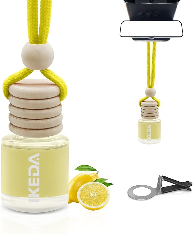 IKEDA Car Air Freshener, Car Fresheners for Men & Women, 45+Day Long Lasting Fragrance Hanging Air Fresheners Scents, with Clip, Perfect for Auto and Home,10ml, Lemon
