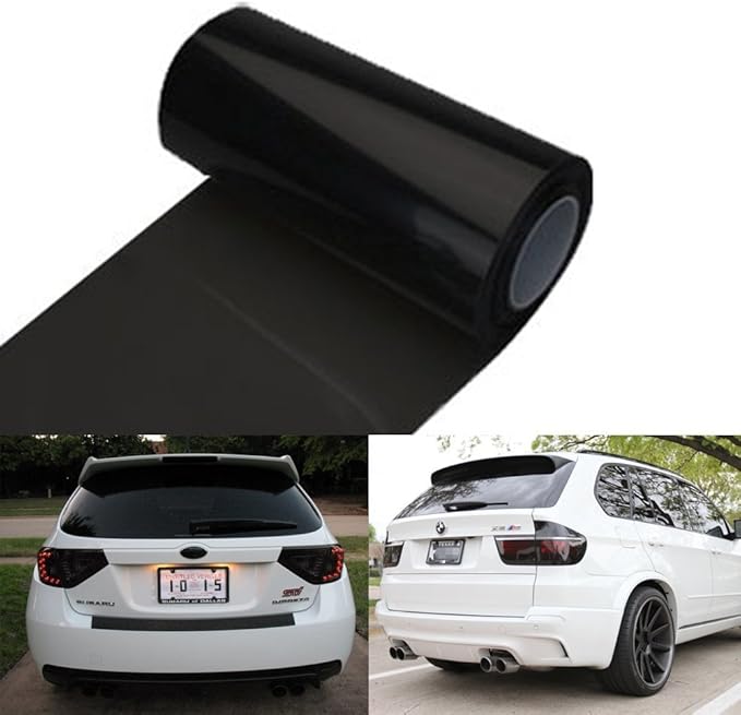 12 by 48 Inches Self Adhesive Headlight, Tail Lights, Fog Lights Tint Vinyl Film (12 X 48, Dark Black)