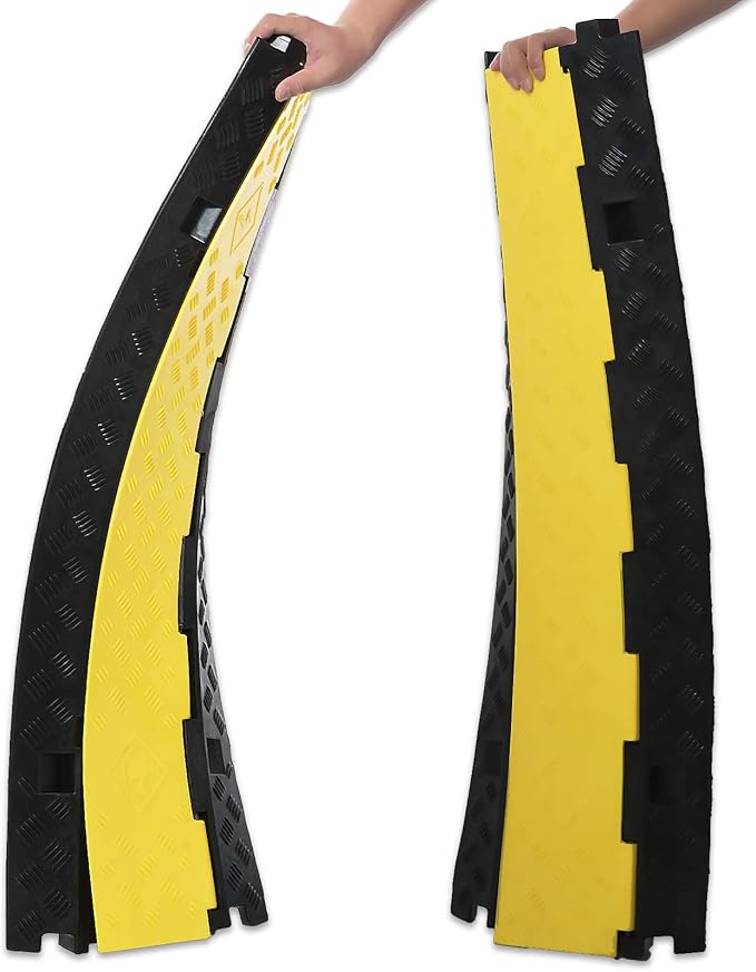 CXRCY Cable Ramp 2 Pack of 3 Channel PVC Rubber Cable Protector, 44000lbs Capacity Heavy Duty Speed Bumps Hose Cord Protector Ramps for Wire Hose Pipe Hider Driveway Outdoor