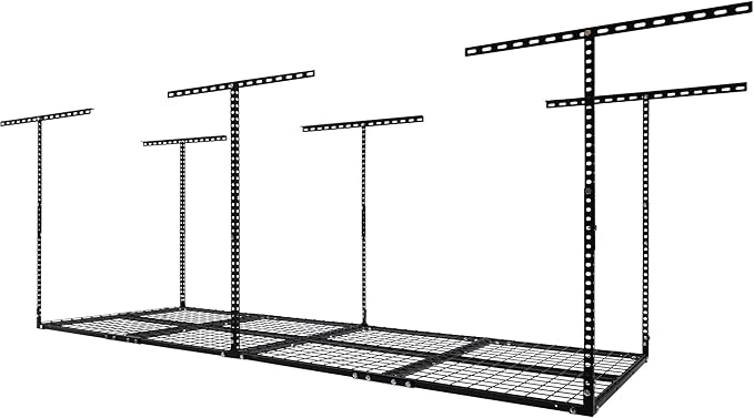 3 x 8FT Overhead Garage Storage Rack, Adjustable Ceiling Storage Racks, Garage Shelving Heavy Duty Storage Organizer System, 600lbs Weight Capacity (Black)