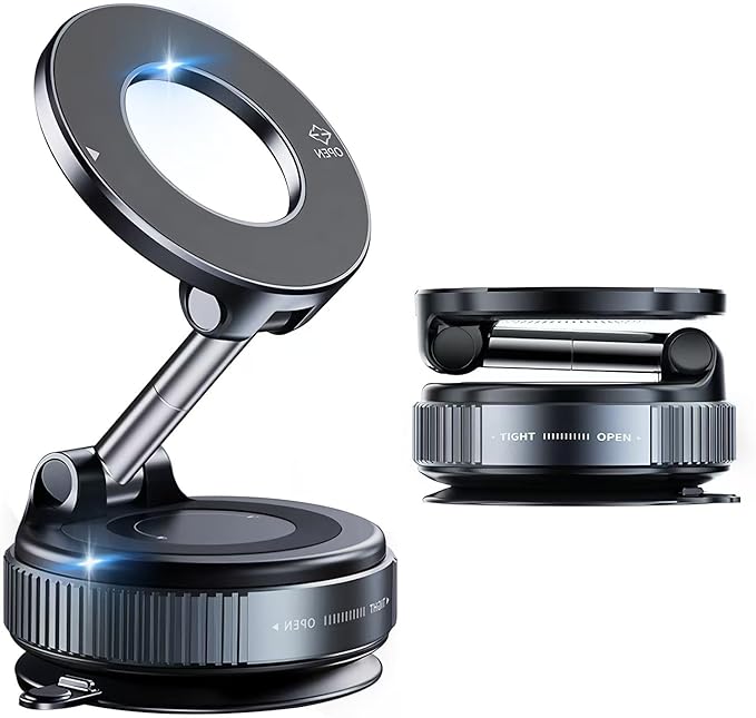 Vacuum Magnetic Car Phone Holder,360°Adjustable Magnetic Phone Holder,Hands-Free Suction Cup Phone Mount for MagSafe,Cell Phone Holders for Your Car for All Smartphones & All Car Models