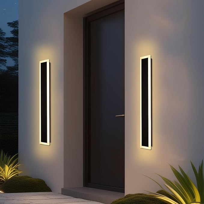 2 Pack Outdoor Wall Light for Porch,32 inch Modern Led Long Wall Lights Fixture,Dimmable Exterior Linear Lighting for House,Outside LED Long Lights for Patio,Garage