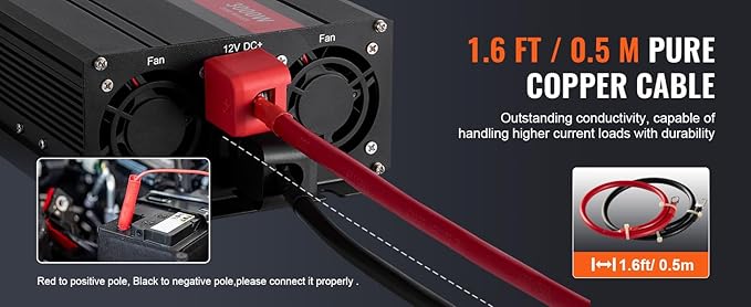 VEVOR Pure Sine Wave Inverter, 3000 Watt, DC 12V to AC 120V Power Inverter with 2 AC Outlets 2 USB Port 1 Type-C Port, LCD Display and Remote Controller for Large Home Appliances, CE FCC Certified
