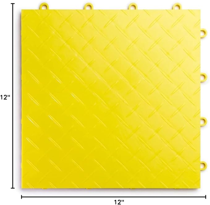Big Floors RaceDeck Diamond Plate Design, Durable Interlocking Modular Garage Flooring Tile (Yellow, 24 Pack of 12 x 12" Tiles)