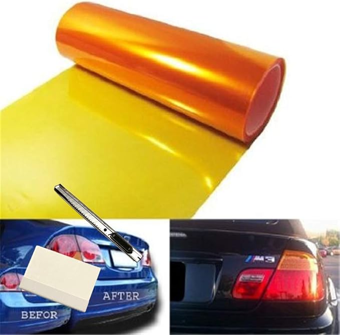 12 by 48 Inches Self Adhesive Headlight, Tail Lights, Fog Lights Tint Vinyl Film with Tools (Orange)