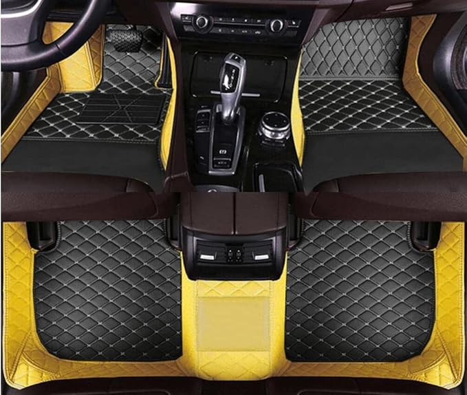 Custom All-Weather Protection Leather Car Floor Mats for Cars Sedan SUV Sports Car Waterproof Floor Mat (Black Yellow)