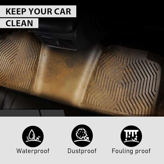 G-PLUS Floor Mats 3pcs Compatible with Chevy Silverado GMC Sierra 1500 Crew Cab 1999-2006 All Weather Full Cover Protection 1st & 2nd Row Liner TPE Floor Liners Black