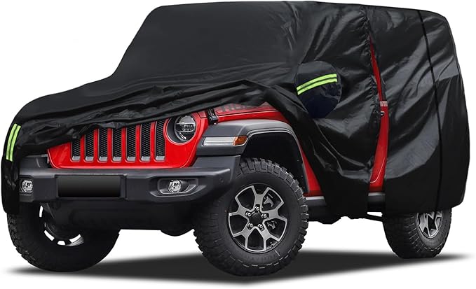 Migaven 6 Layers Car Cover Custom Fit for Jeep Wrangler 2 Door 1987-2025 JK JL CJ YJ TJ, Waterproof Full Exterior Cover Rain Sun Protection with Door Zipper & Inner Cotton