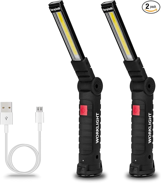 Tool Gifts for Men 2Pack Rechargeable LED Work Lights with Magnetic Base, 360° Rotation,Versatile Lighting for Repairs, Outdoors,Christmas Gifts,Stocking Stuffers Mens Gifts