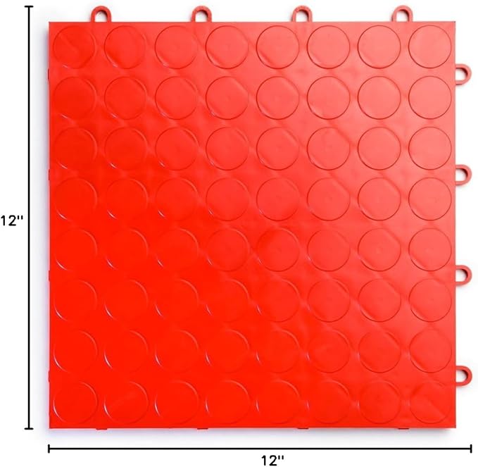 Big Floors RaceDeck CircleTrac, Interlocking Non-Slip Garage Flooring Tile, Durable, Modular, Heavy-Duty Copolymer, Easy Install (Red, 12 Pack of 12 x 12" Tiles)