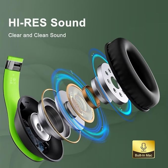 Wireless Bluetooth Headphones Over Ear, 65H Playtime HiFi Stereo Headset with Microphone and 6EQ Modes Foldable V5.3 Bluetooth Wireless Headphones for Travel Computer Laptop