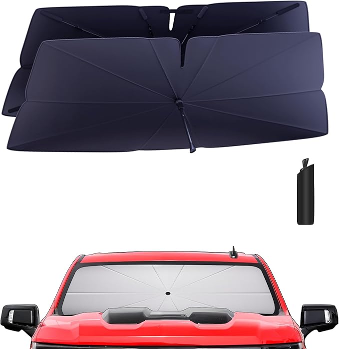 Windshield Sun Shade Umbrella: for Chevy Silverado-1500-2019-2025 - Front Custom Car Window Shades - Double Thickened Foldable Silverado 1500 Sunshades Block UV Keep Cool