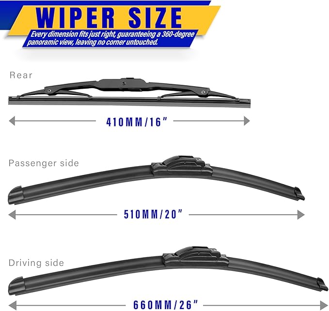 3 wipers Replacement for 2008-2019 2020 Dodge Grand Caravan, Chrysler Town & Country 2008-2016 Windshield Wiper Blades Original Equipment Replacement - 26"/20"/16" (Set of 3) U/J HOOK