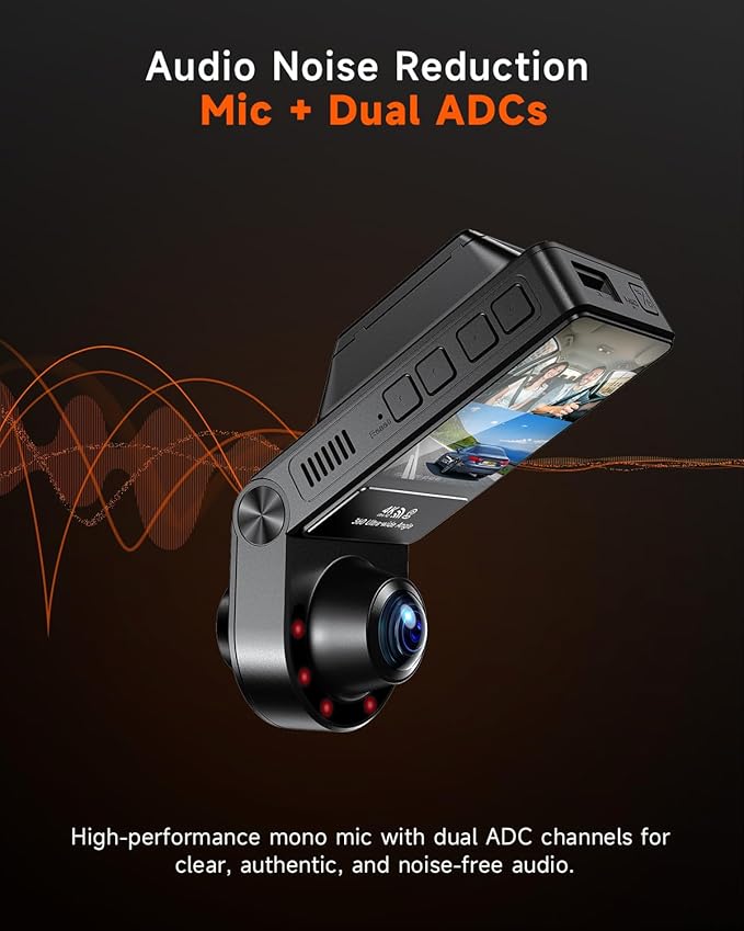 4K Dash Cam Front and Inside, 360 Camera for Car 2-Channel Dashcam 160°+185° Ultra Wide Angle, 4K/2.5K WDR, IR Night Vision, WiFi & APP Control, GPS, G-Sensor, 64GB Card, GT820 Black