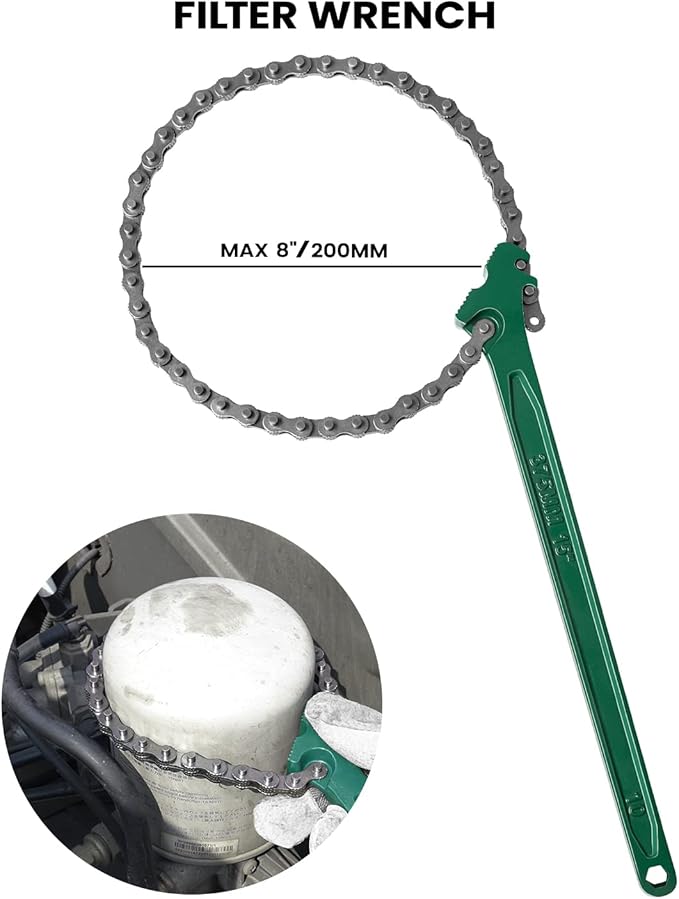 15 Inch Heavy Duty Chain Wrench for Semi Truck, Adjustable Ratcheting Oil Filter Spanner for Tool Pipe Fittings, Universal Drain, Sewer Cap, Shower Head Valve Removal