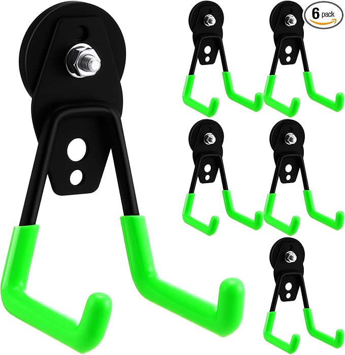 Landhoow Large Magnetic Hooks Heavy Duty Garage Magnet Hooks Strong Storage Utility Magnetic Hangers with Anti Slip Rubber Coating for Indoor and Outdoor Hanging(Green,6 Pcs)