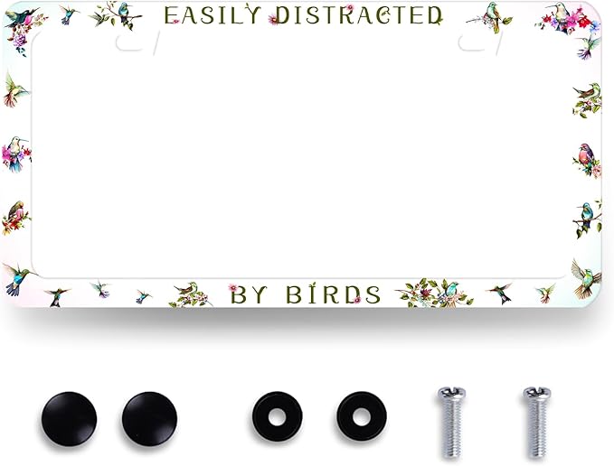 Easily Distracted by Birds License Plate Frame Funny Birds License Plate Holder Colorful License Plate for Car Decoration Stainless Steel Animal Auto Parts with Screws Men Women 12.3" x 6.3"