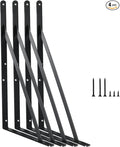 4 Pack L16 x H 10" Black Heavy Duty Shelf Brackets with Screws Metal Shelf Brackets Shelf Support Angle Brackets for Shelves L Brackets Heavy Duty Floating Shelf