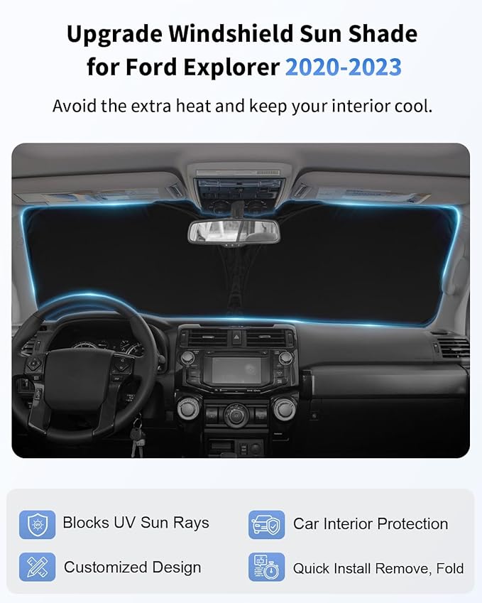 Windshield Sun Shade Sunshade for Explorer Front Windows Cover Fit for 2020-2023 2024 2025 Ford Explorer SUV, ST XLT, Limited, Platinum Accessories 240T Reflector Shield Protector Sun Visor Blocks UV