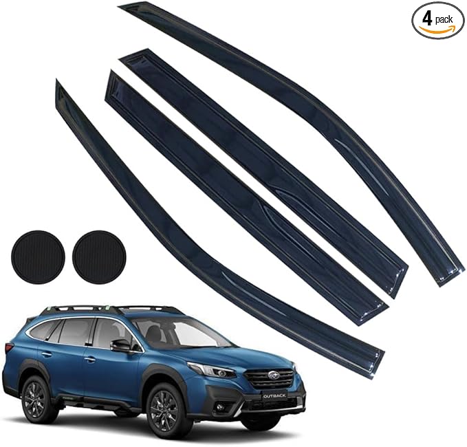 Rain Guards for Subaru Outback 2010-2014, Tape-on Side Window Deflectors, Window Visors for Subaru Cars - 4 Rain Guards & 2 Car Coasters