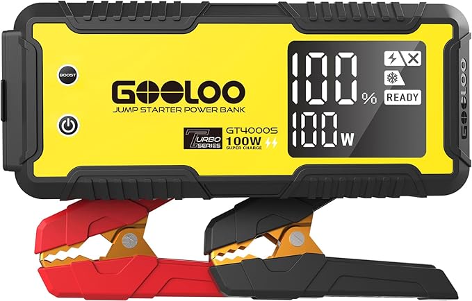GOOLOO GT4000S Jump Starter 4000A Car Jumper Starter (Up to 10L Diesel 12L Gas Engines), 100W Fast-Charging Lithium Jump Box, SuperSafe Portable Car Battery Charger Power Bank for 12V Vehicles, Yellow