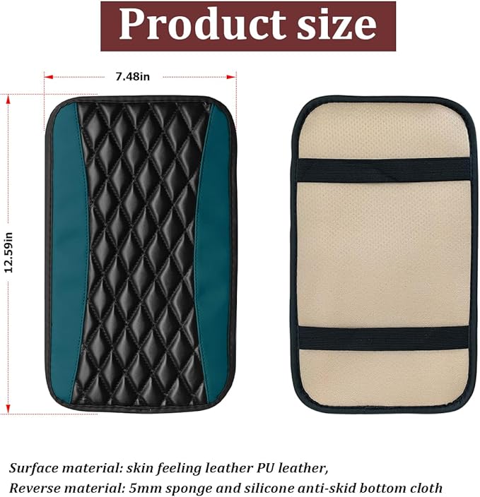 Moly Magnolia Car Center Console Cushion Pad, Universal Leather Waterproof Armrest Seat Box Cover Protector,Comfortable Car Decor Accessories Fit for Most Vehicle SUV (Blackish Green)