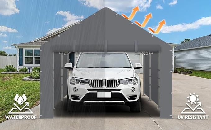 Sidewall Panel with Elastic Ball Bungees, for 10x20 FT or 12x20 FT Garage Party Tent Shelter - Gray, One Sidewall Panel Only