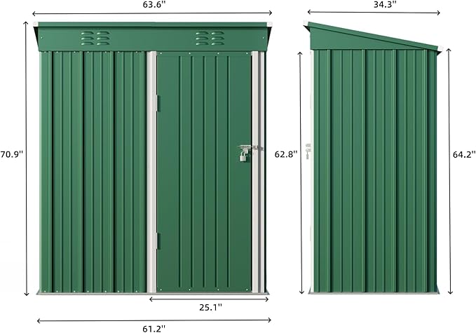 Bealife 5' x 3' Outdoor Storage Shed Clearance, Metal Outdoor Storage Cabinet with Single Lockable Door, Waterproof Tool Shed, Backyard Shed for Garden, Patio and Lawn(Green)