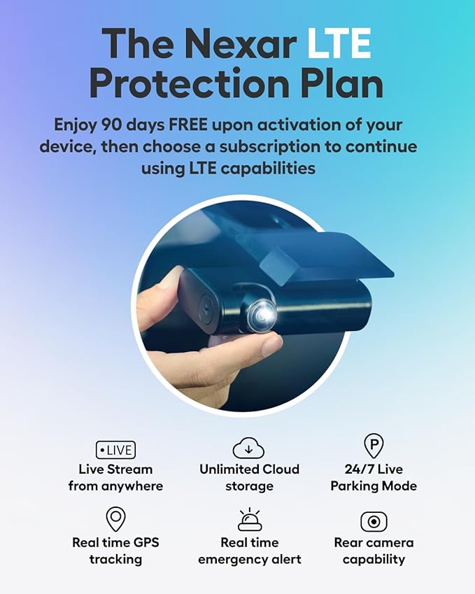 Nexar Beam2 Mini Dash Cam Car Camera 64GB Storage 24H Parking Mode Wide Angle FHD Lens Wireless Dash Camera for Cars Includes $25 OBD Hardwire Kit for Continuous Power