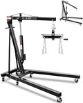 2-Ton Folding Engine Hoist with Lever, Hydraulic Shop Crane with 6 Swivel Wheels & Adjustable Boom (0.5T-2T), Heavy-Duty Cherry Picker for Garage, Workshop, Truck, Farm (Net Wt. 168 lbs)