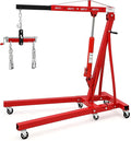 2 Ton Folding Engine Hoist with Lever, Cherry Picker Shop Crane Hoist Lift, 4400 Lbs Heavy Duty Steel Hydraulic Shop Engine Crane for Workshop and Garage, Red