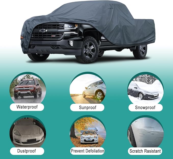 16 Layers Truck Cover Waterproof All Weater, Heavy Duty Outdoor Pickup Truck Cover for Ford F-Series F-150, Toyota Tundra, RAM 1500 2500 3500, Nissan Titan etc. Length up to 250 inch.