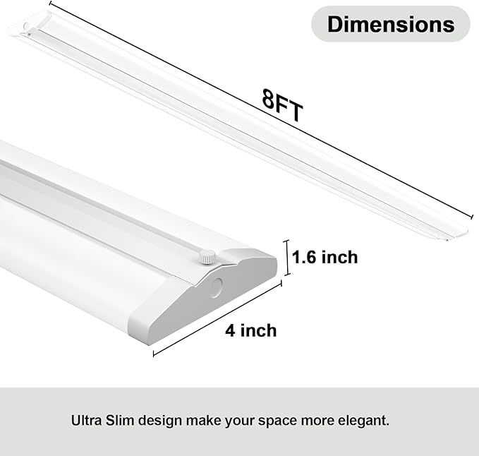 ANTLUX 8FT LED Shop Light, Ultra Slim LED Wraparound 110W [6-lamp T8 Fluorescent Equiv.], 12500LM, 6000K, Commercial 8 Foot Strip Lights, Flush Mount Garage Office Warehouse Ceiling Lighting, 6 Pack