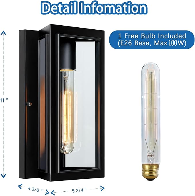 Outdoor Wall Lights, Modern Black Exterior Light Fixture Wall Mount for House Front Porch Light,Anti-Rust Outside Wall Sconces for Patio Garage Entryway Door,Bulb Included