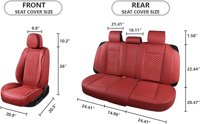 Car Seat Covers Full Set Leather Seat Covers Automotive Seat Covers Universal Car Seat Cover for Most Cars Burgundy