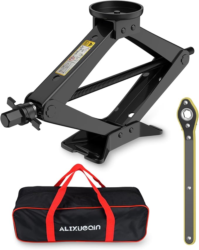 Car Jack Kit 2.5 Ton Scissor Jack with Ratchet Wrench, Tire Changing Kit Compatible with Various Circular Jack Pads